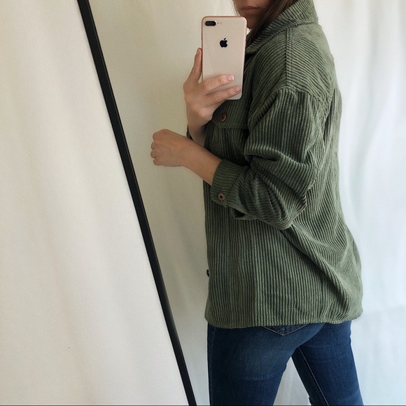 The Luxe Corduroy Shirt-Jacket — Olive - Picture 6 of 7
